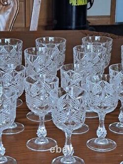 Diamond Cut Depression Crystal Clear Goblet Glassware 31 Pieces Ball Stemmed