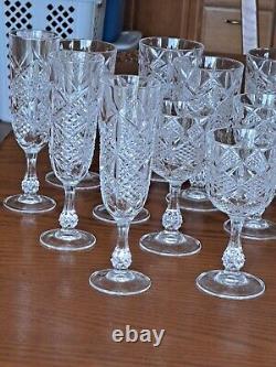 Diamond Cut Depression Crystal Clear Goblet Glassware 31 Pieces Ball Stemmed