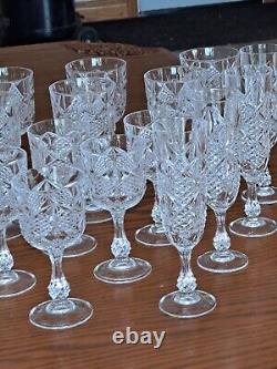 Diamond Cut Depression Crystal Clear Goblet Glassware 31 Pieces Ball Stemmed