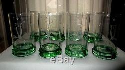 Duncan Miller Set of 8 Owl Cutting Crystal with Green Base Old Fashion Ftd Tumbler