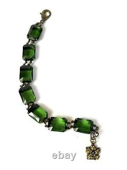 Early Vintage Rare Faceted Glass Emerald Cut Crystal Open Back Link Bracelet