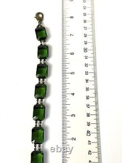 Early Vintage Rare Faceted Glass Emerald Cut Crystal Open Back Link Bracelet