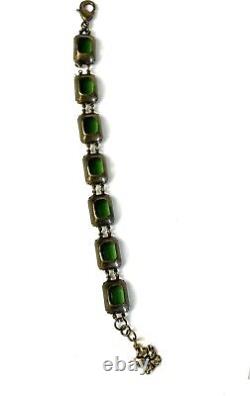 Early Vintage Rare Faceted Glass Emerald Cut Crystal Open Back Link Bracelet