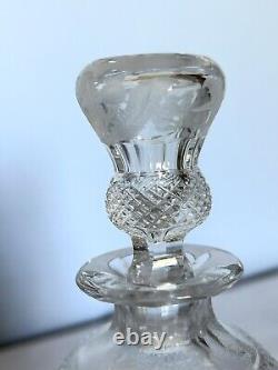 Edinburgh Crystal Scotland Thistle Cut Crystal Claret Decanter & Stopper Signed
