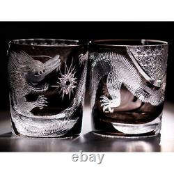 Edo Kiriko Crystal Whiskey Glasses Hand Cut To Black 9oz Gift Packing