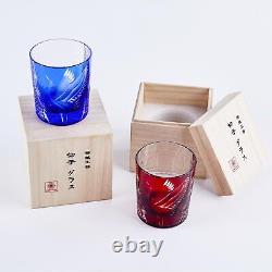 Edo Kiriko Glass Pair Set Crane Hand Cut Crystal Traditional Japanese Style