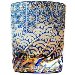 Edo style Color Hand Cut Crystal Glass Tumbler Whisky Gass 9 Oz Glassware wit