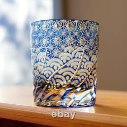 Edo style Color Hand Cut Crystal Glass Tumbler Whisky Gass 9 Oz Glassware wit