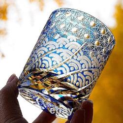 Edo style Color Hand Cut Crystal Glass Tumbler Whisky Gass 9 Oz Glassware wit