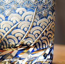 Edo style Color Hand Cut Crystal Glass Tumbler Whisky Gass 9 Oz Glassware wit