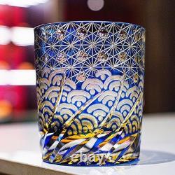 Edo style Color Hand Cut Crystal Glass Tumbler Whisky Gass 9 Oz Glassware wit