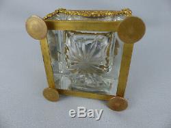 Elegant Antique French Gilt Bronze Ormolu and Crystal Cut Glass Inkwell