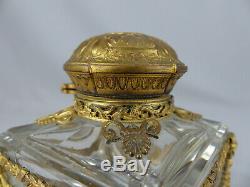 Elegant Antique French Gilt Bronze Ormolu and Crystal Cut Glass Inkwell