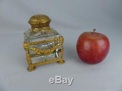 Elegant Antique French Gilt Bronze Ormolu and Crystal Cut Glass Inkwell