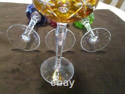 Elegant Bohemian Czech Crystal Cut-To-Clear 4 multi color Goblets set wine 8 Oz