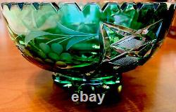 Emerald Green Cut-to-clear Glass Crystal Bowl Center Piece Candy Bowl Fruit Bowl