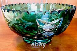 Emerald Green Cut-to-clear Glass Crystal Bowl Center Piece Candy Bowl Fruit Bowl