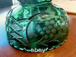 Emerald Green Cut-to-clear Glass Crystal Bowl Center Piece Candy Bowl Fruit Bowl