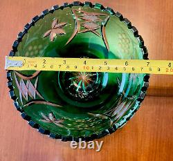 Emerald Green Cut-to-clear Glass Crystal Bowl Center Piece Candy Bowl Fruit Bowl