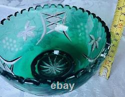 Emerald Green Cut-to-clear Glass Crystal Bowl Center Piece Candy Bowl Fruit Bowl