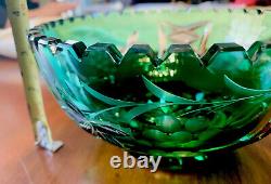 Emerald Green Cut-to-clear Glass Crystal Bowl Center Piece Candy Bowl Fruit Bowl