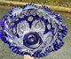 Exceptional Cobalt Cut To Clear Crystal Glass Bowl 11x6.5