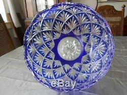 Extra Large Cobalt Blue Cut To Clear Crystal Bowl Made in Poland 10.5 X 10