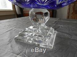 Extra Large Cobalt Blue Cut To Clear Crystal Bowl Made in Poland 10.5 X 10