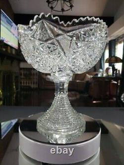 Extra Large Footed Compote Bowl, American Brilliant Period Cut Glass Crystal