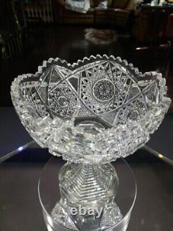 Extra Large Footed Compote Bowl, American Brilliant Period Cut Glass Crystal