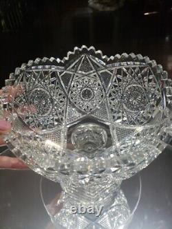 Extra Large Footed Compote Bowl, American Brilliant Period Cut Glass Crystal