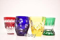 FABERGE CUT CRYSTAL VODKA SHOT GLASSES 4 PC SET IN BOX CUT to CLEAR Multi COLOR