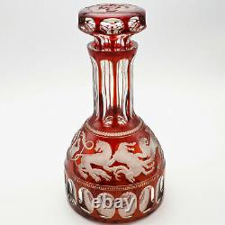 FABERGE Scythian Griffin Ruby Red Cut Crystal Whiskey Glass Decanter Set Signed