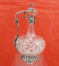 FINEST MONUMENTAL ANTIQUE CUT GLASS CRYSTAL SILVER WINE DECANTER GRAPES sterling