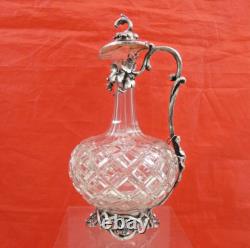 FINEST MONUMENTAL ANTIQUE CUT GLASS CRYSTAL SILVER WINE DECANTER GRAPES sterling