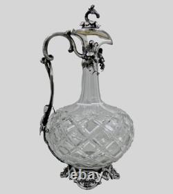 FINEST MONUMENTAL ANTIQUE CUT GLASS CRYSTAL SILVER WINE DECANTER GRAPES sterling