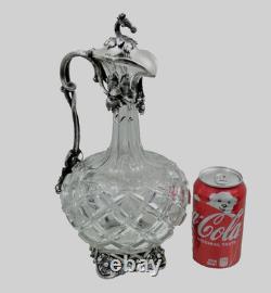 FINEST MONUMENTAL ANTIQUE CUT GLASS CRYSTAL SILVER WINE DECANTER GRAPES sterling