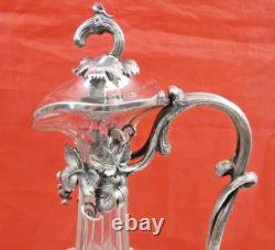 FINEST MONUMENTAL ANTIQUE CUT GLASS CRYSTAL SILVER WINE DECANTER GRAPES sterling