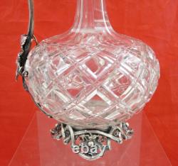 FINEST MONUMENTAL ANTIQUE CUT GLASS CRYSTAL SILVER WINE DECANTER GRAPES sterling