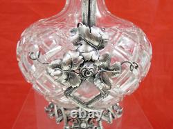 FINEST MONUMENTAL ANTIQUE CUT GLASS CRYSTAL SILVER WINE DECANTER GRAPES sterling