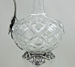 FINEST MONUMENTAL ANTIQUE CUT GLASS CRYSTAL SILVER WINE DECANTER GRAPES sterling