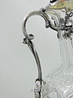 FINEST MONUMENTAL ANTIQUE CUT GLASS CRYSTAL SILVER WINE DECANTER GRAPES sterling