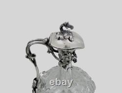 FINEST MONUMENTAL ANTIQUE CUT GLASS CRYSTAL SILVER WINE DECANTER GRAPES sterling