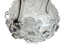 FINEST MONUMENTAL ANTIQUE CUT GLASS CRYSTAL SILVER WINE DECANTER GRAPES sterling