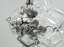 FINEST MONUMENTAL ANTIQUE CUT GLASS CRYSTAL SILVER WINE DECANTER GRAPES sterling