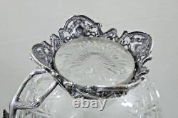 FINEST MONUMENTAL ANTIQUE CUT GLASS CRYSTAL SILVER WINE DECANTER GRAPES sterling