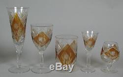 FINE BOHEMIAN CUT CRYSTAL GLASS STEMWARE SET c. 1930