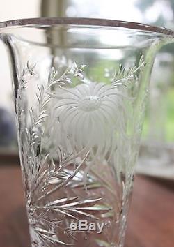 Fab Rare Signed Hawkes Art Glass Antique Hand Cut Crystal 9.5 Tall Flower Vase
