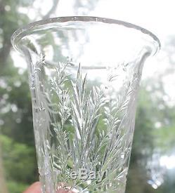 Fab Rare Signed Hawkes Art Glass Antique Hand Cut Crystal 9.5 Tall Flower Vase