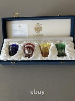 Faberge Cut Crystal Overlay Na Zdorovye Vodka Shot Glasses Colored 4Set Mint